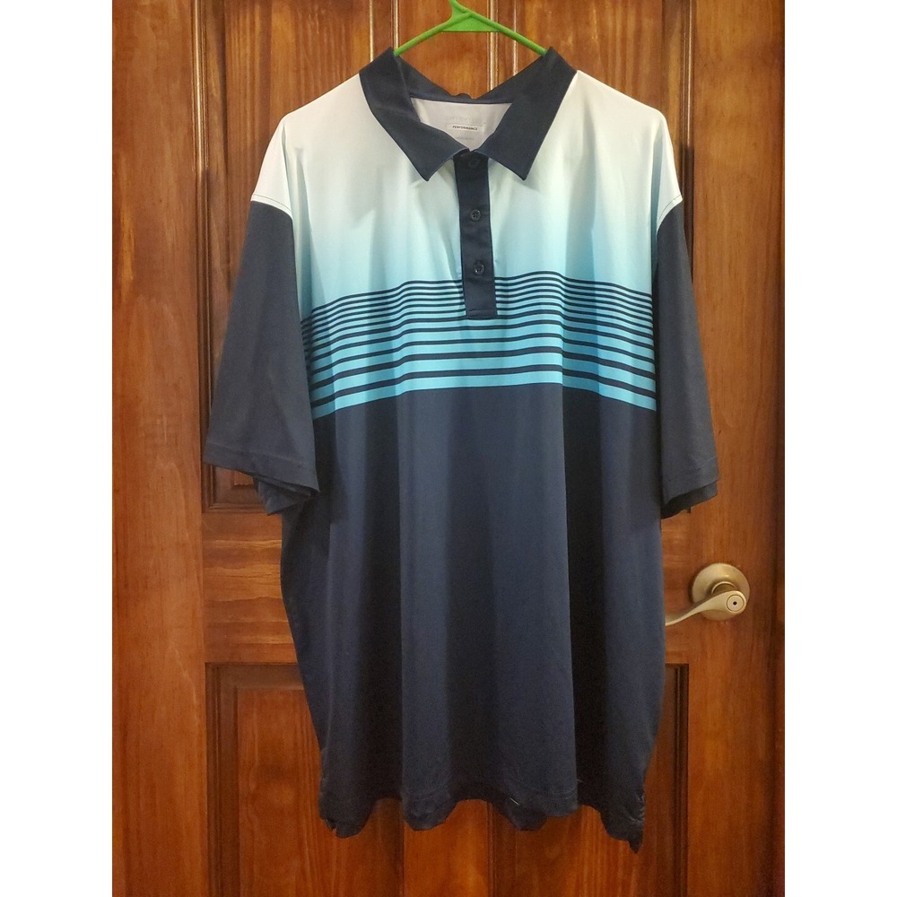 Falls Creek Polo‎ Shirt Men XL Navy Teal Gradient Stripe Golf Performance